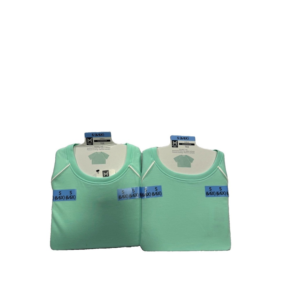 Member Mark Girls Sandwash Tee Short Sleeve Crewneck Green S 6/6X Lot Of 2